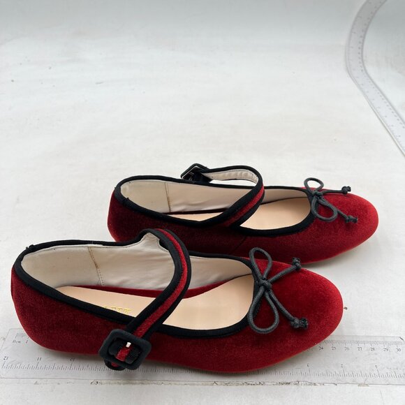 miss left Women Bowknot Ankle Strap Mary Jane Classic Closed Round Toe Flats Red - Picture 4 of 8